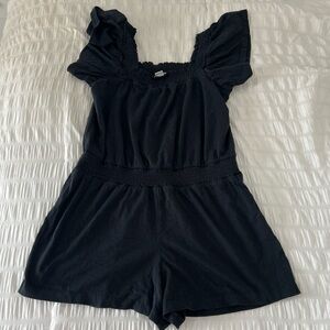 J Crew Women’s Smocked Black Square-Neck Romper
